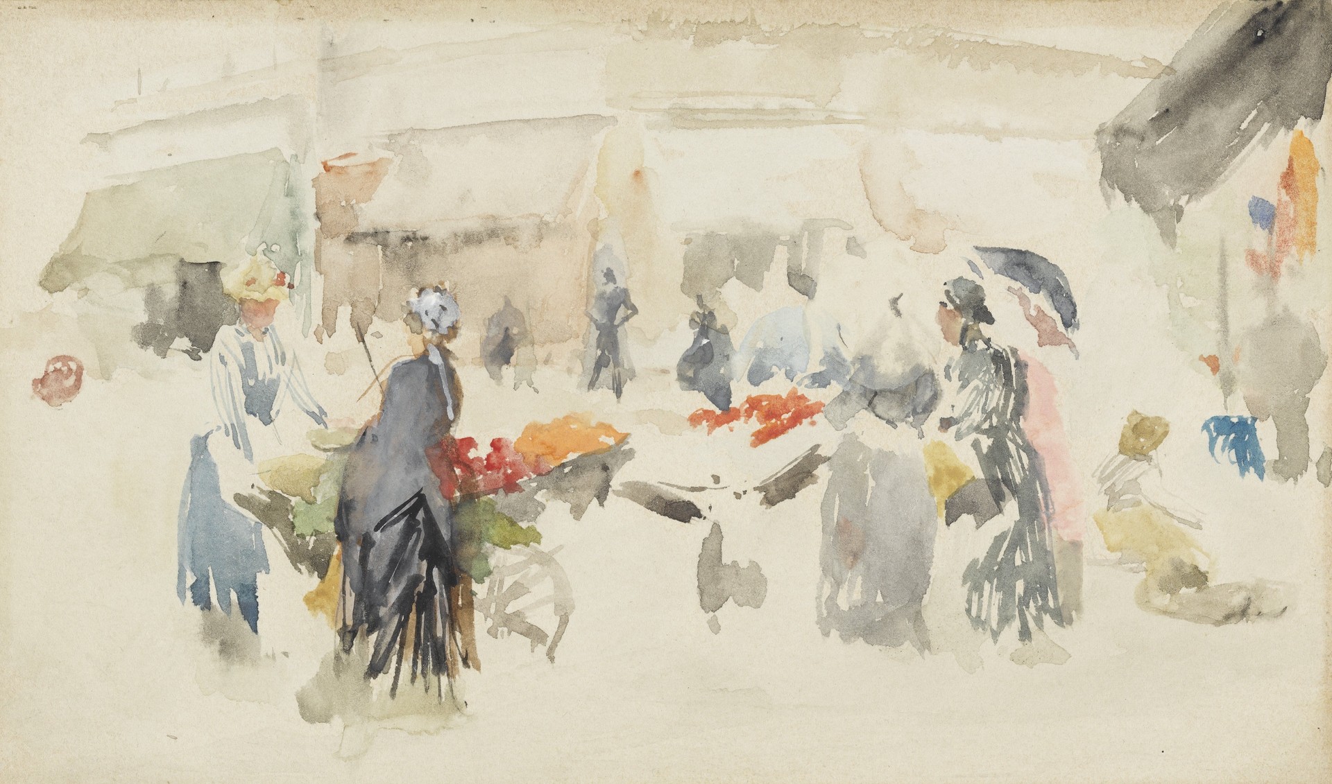 Flower Market: Dieppe - by James Abbott McNeill Whistler