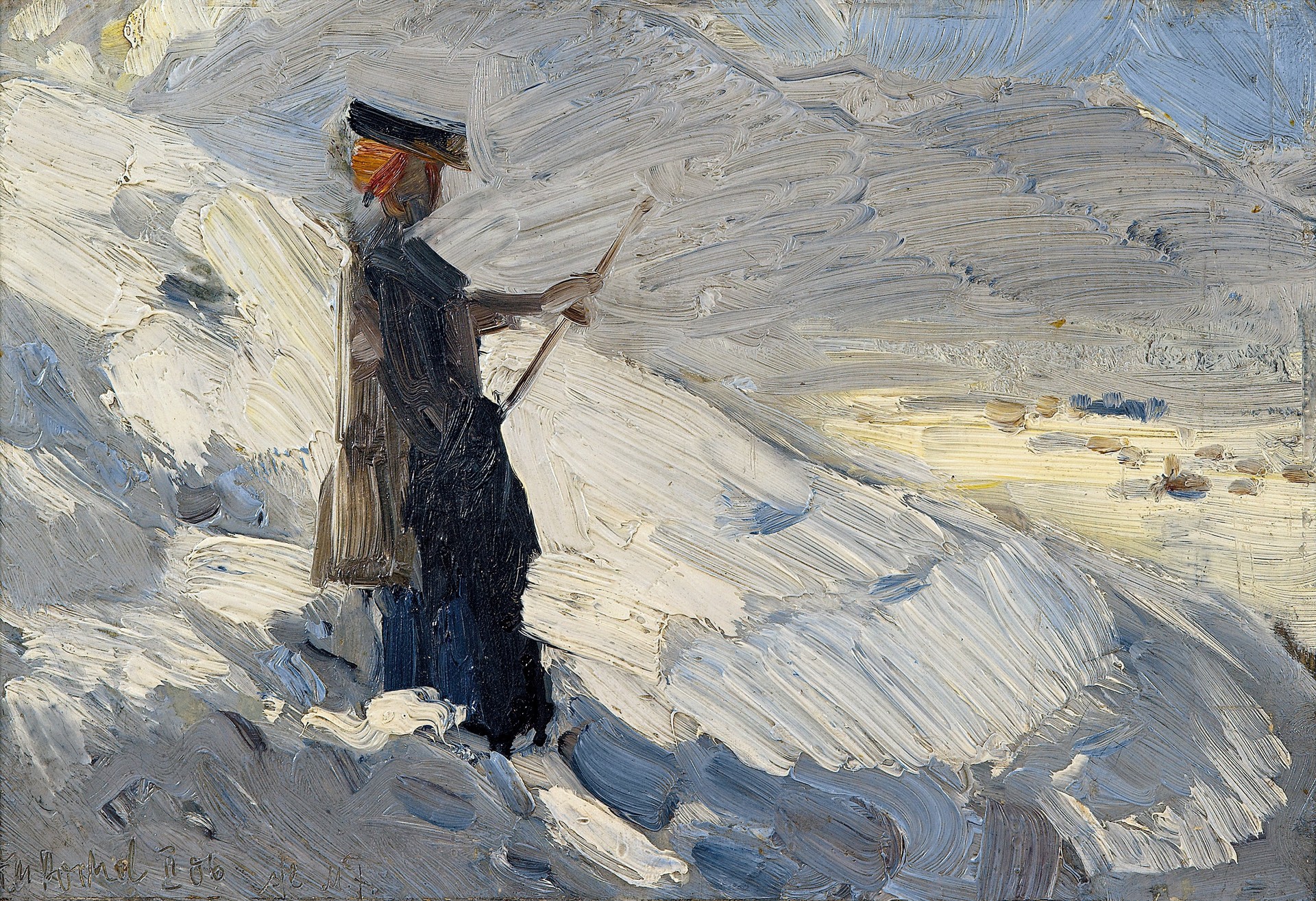 Woman standing in Winter Landscape - by Franz Marc
