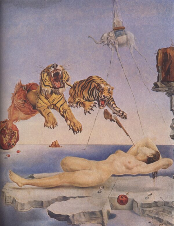 Dream Caused by the Flight of a Bee Around a Pomegranate a Second Before Awakening - by Salvador Dalí