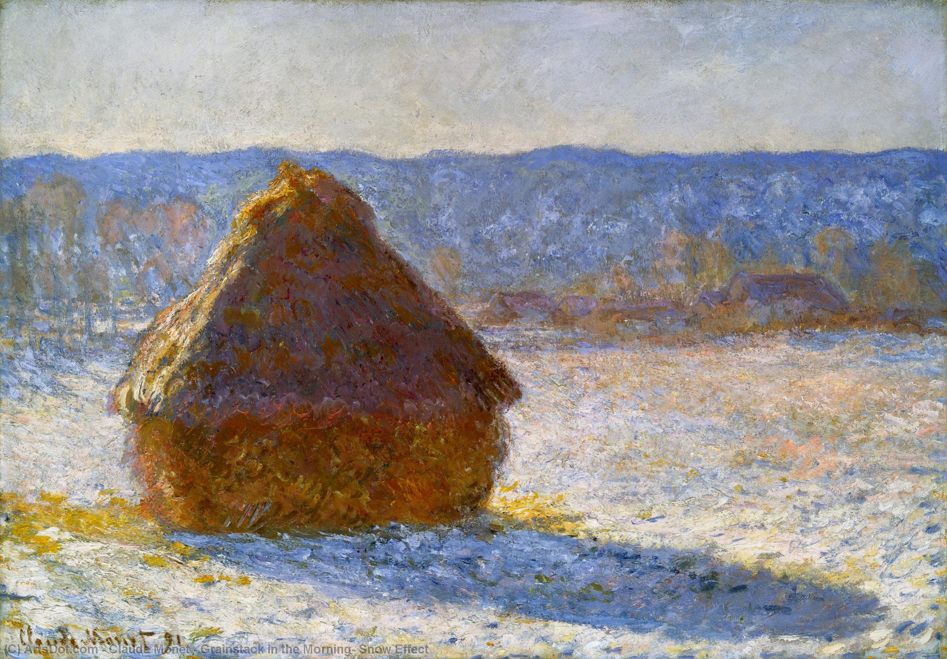 Grainstack in the Morning, Snow Effect, 1891 - by Claude Monet