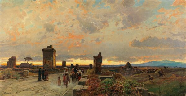 Via Appia Antica in Der Nähe Von Terracina, Signiert, Bezeichnet H. Corrodi Roma, Öl Auf Leinwand, 86,5 X 165 Cm - by Hermann David Salomon Corrodi