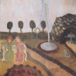 Two women in the garden with fountain - by Paula Modersohn-Becker