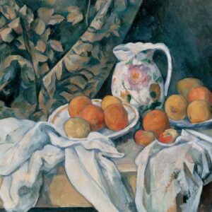 Still Life with Curtain and Flowered Pitcher - by Paul Cezanne