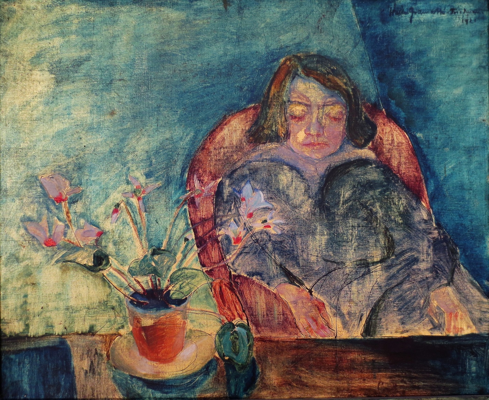 Girl with Cyclamen - by Walter Gramatté