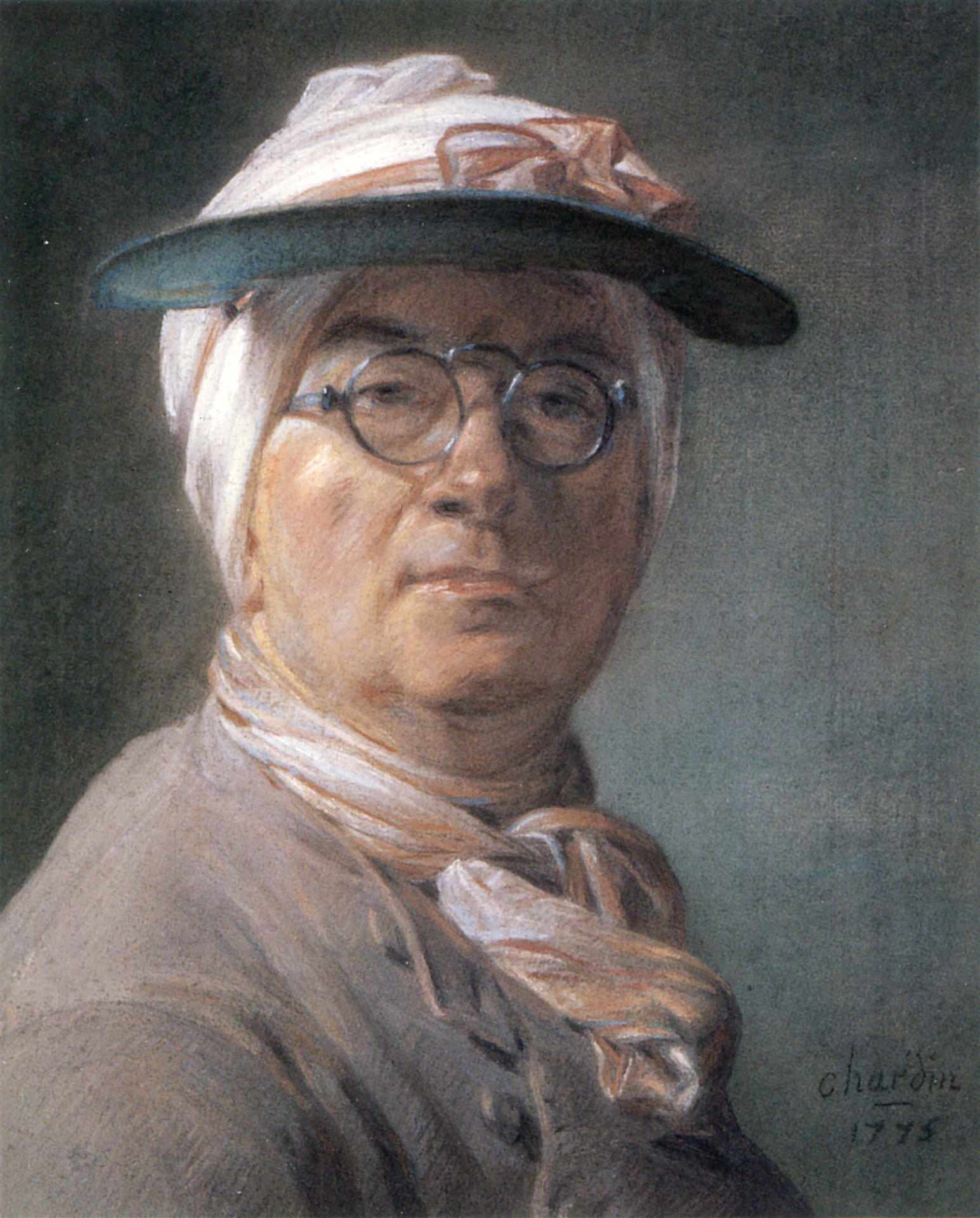 Self-portrait wearing Glasses - by Jean-Baptiste-Simeon Chardin