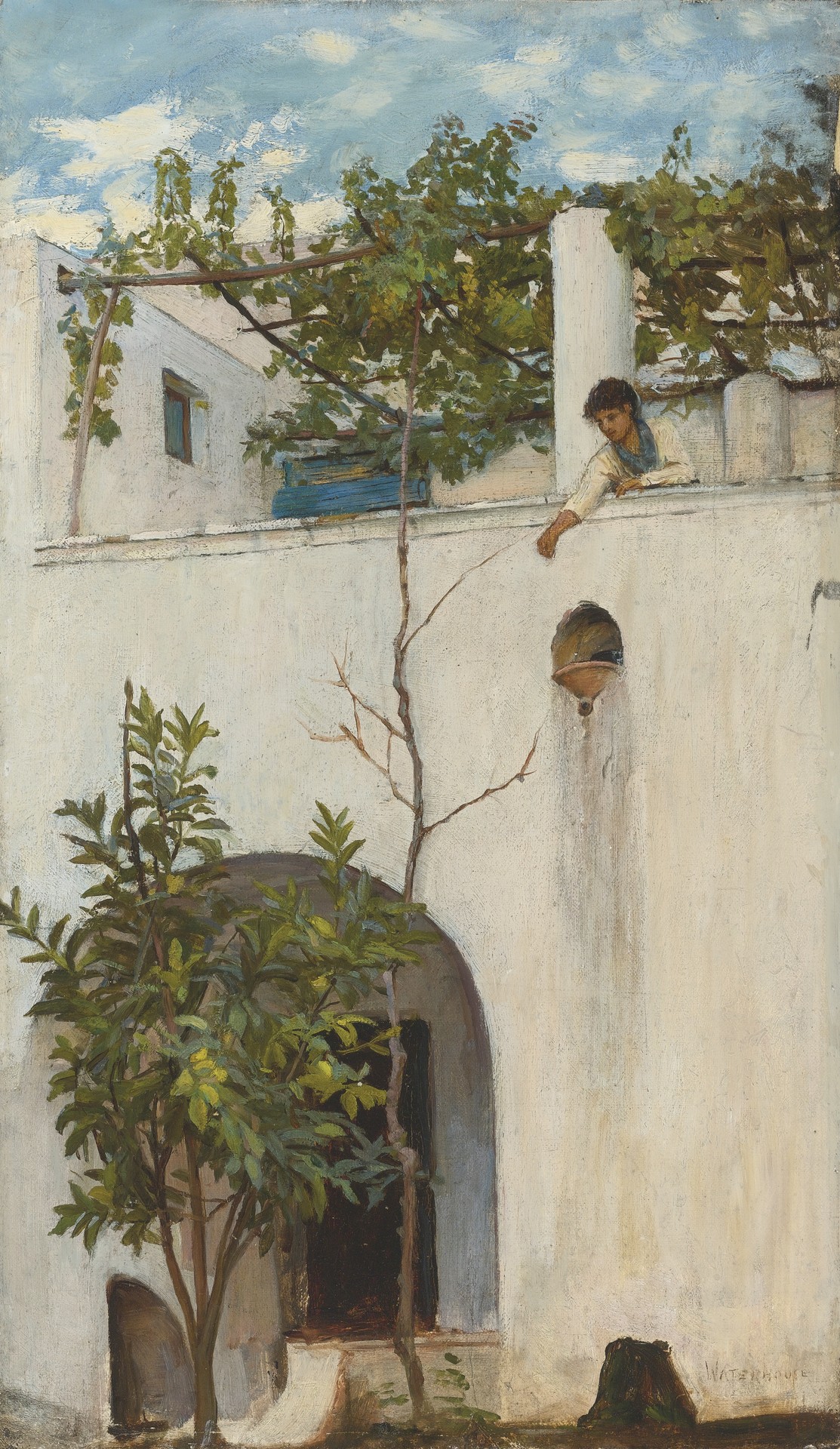 Lady on a Balcony, Capri - by John William Waterhouse