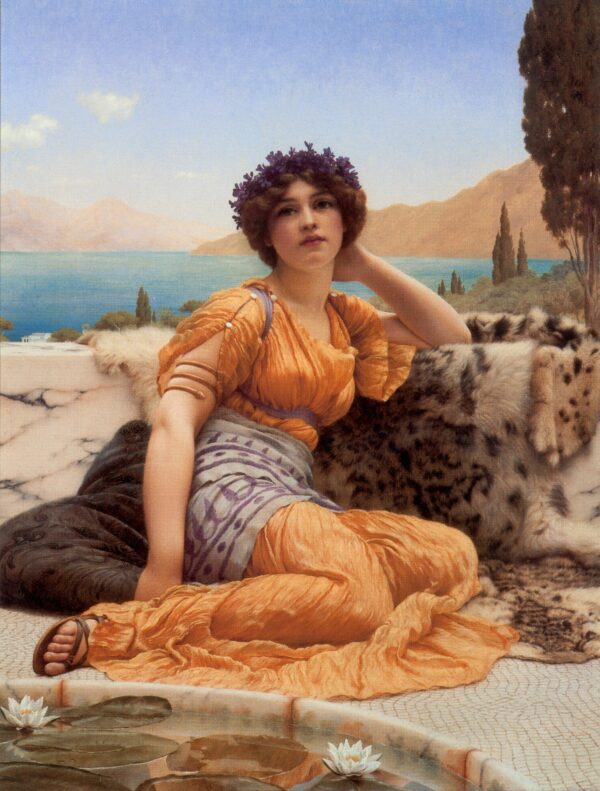Godward With Violets Wreathed and Robe of Saffron Hue 1902 - by John William Godward