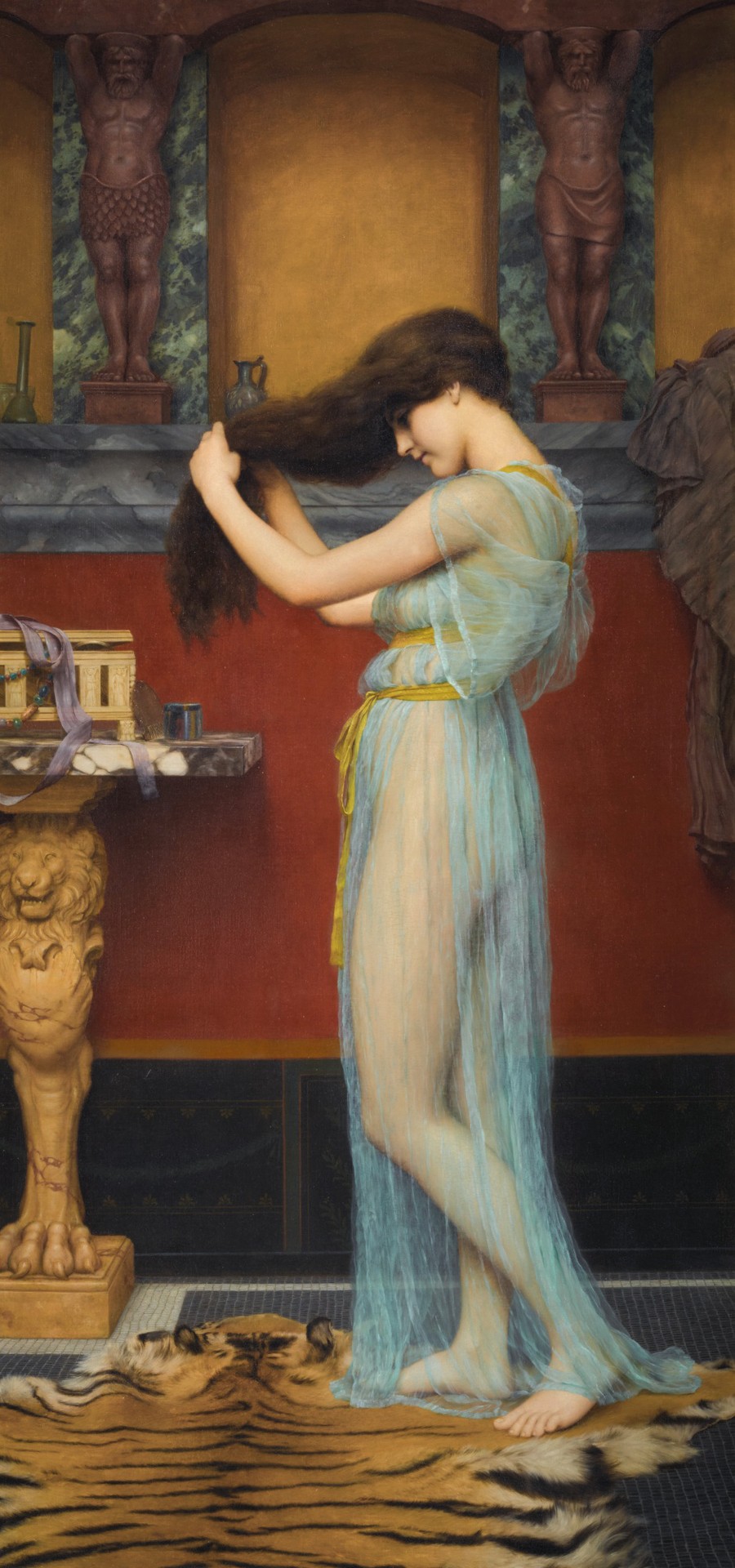 Preparing for the bath - by John William Godward