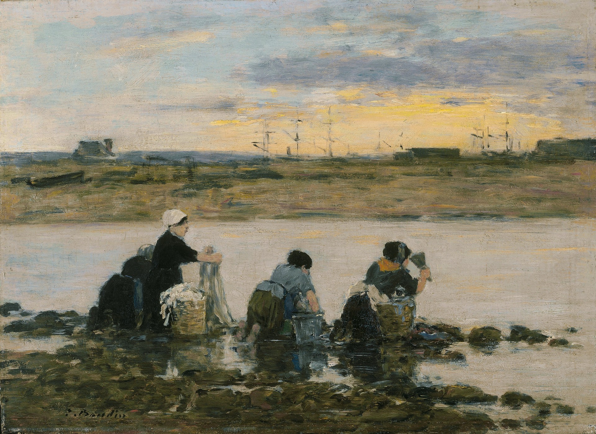 Washerwomen - by the River - by Eugène Boudin