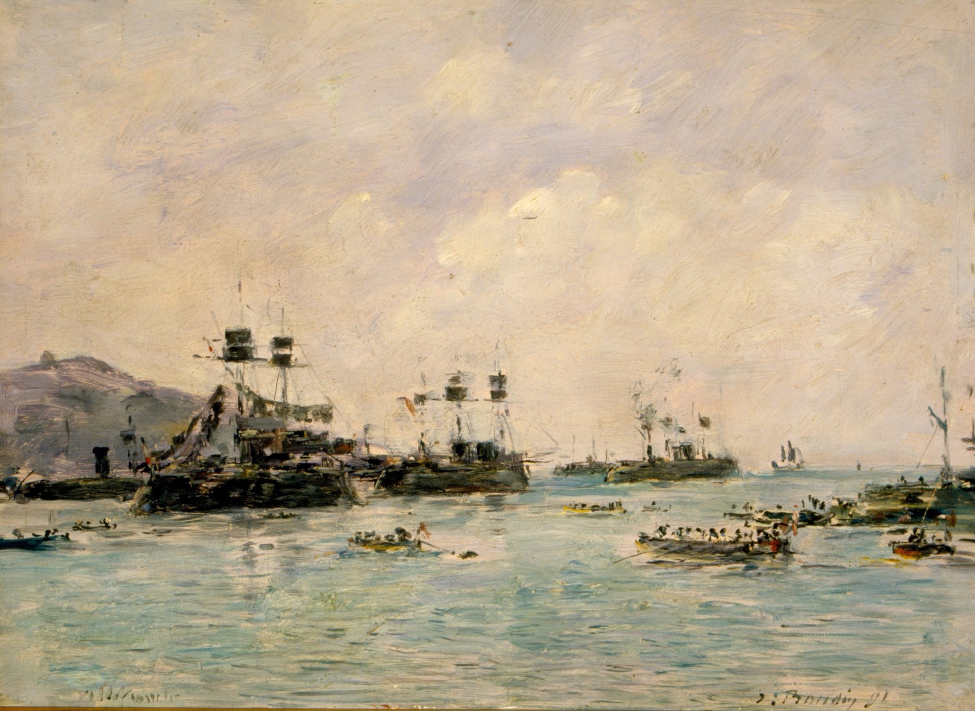 Warships in Villefranche - by Eugène Boudin