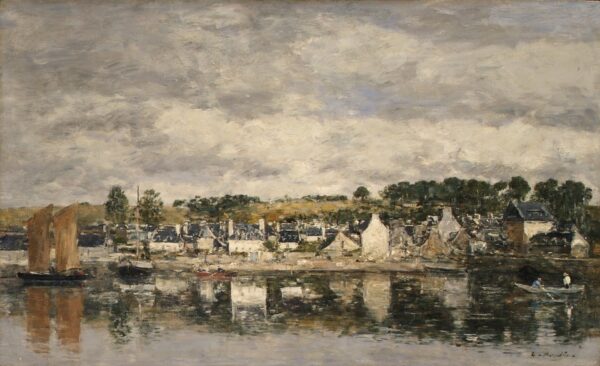 Village - by a River - by Eugène Boudin