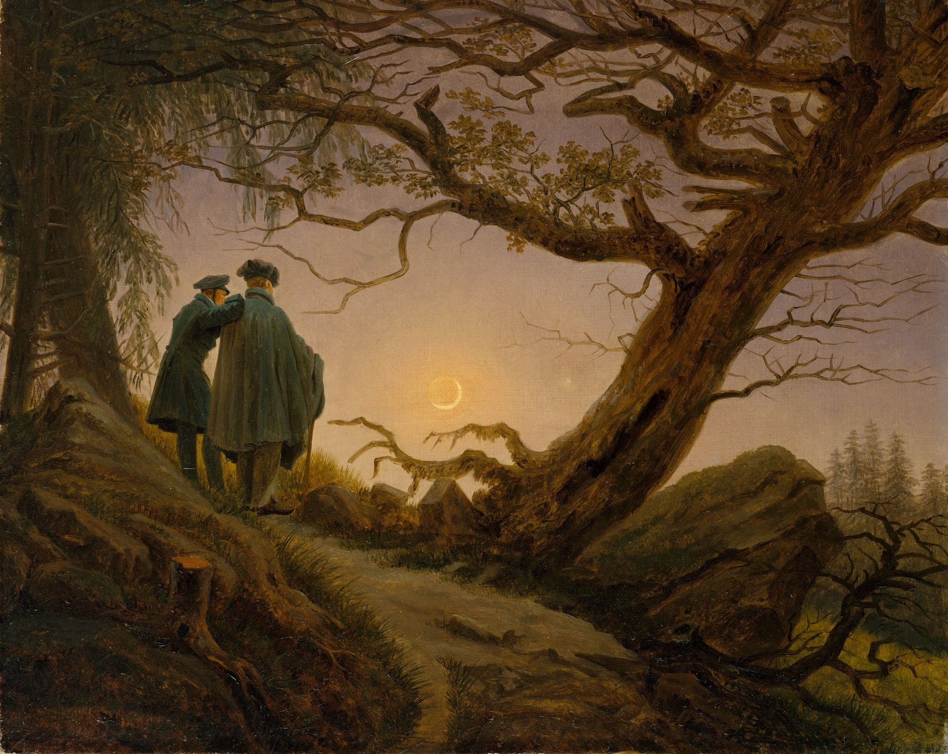 Two Men Contemplating the Moon - by Caspar David Friedrich