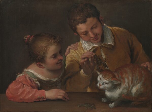 Two Children Teasing a Cat - by Annibale Carracci