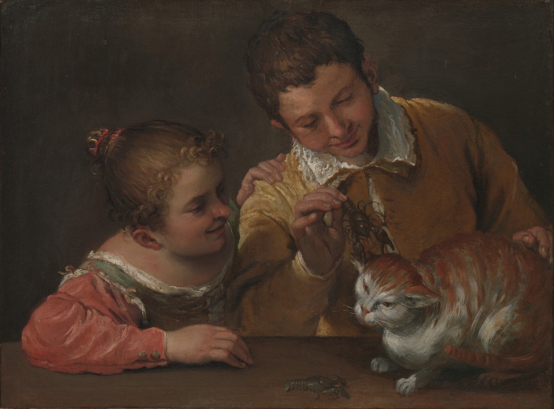 Two Children Teasing a Cat - by Annibale Carracci