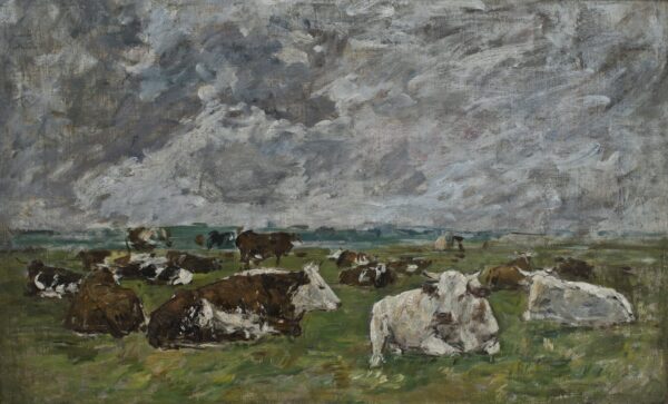 Troupeau de vaches sous un ciel orageux - by Eugène Boudin