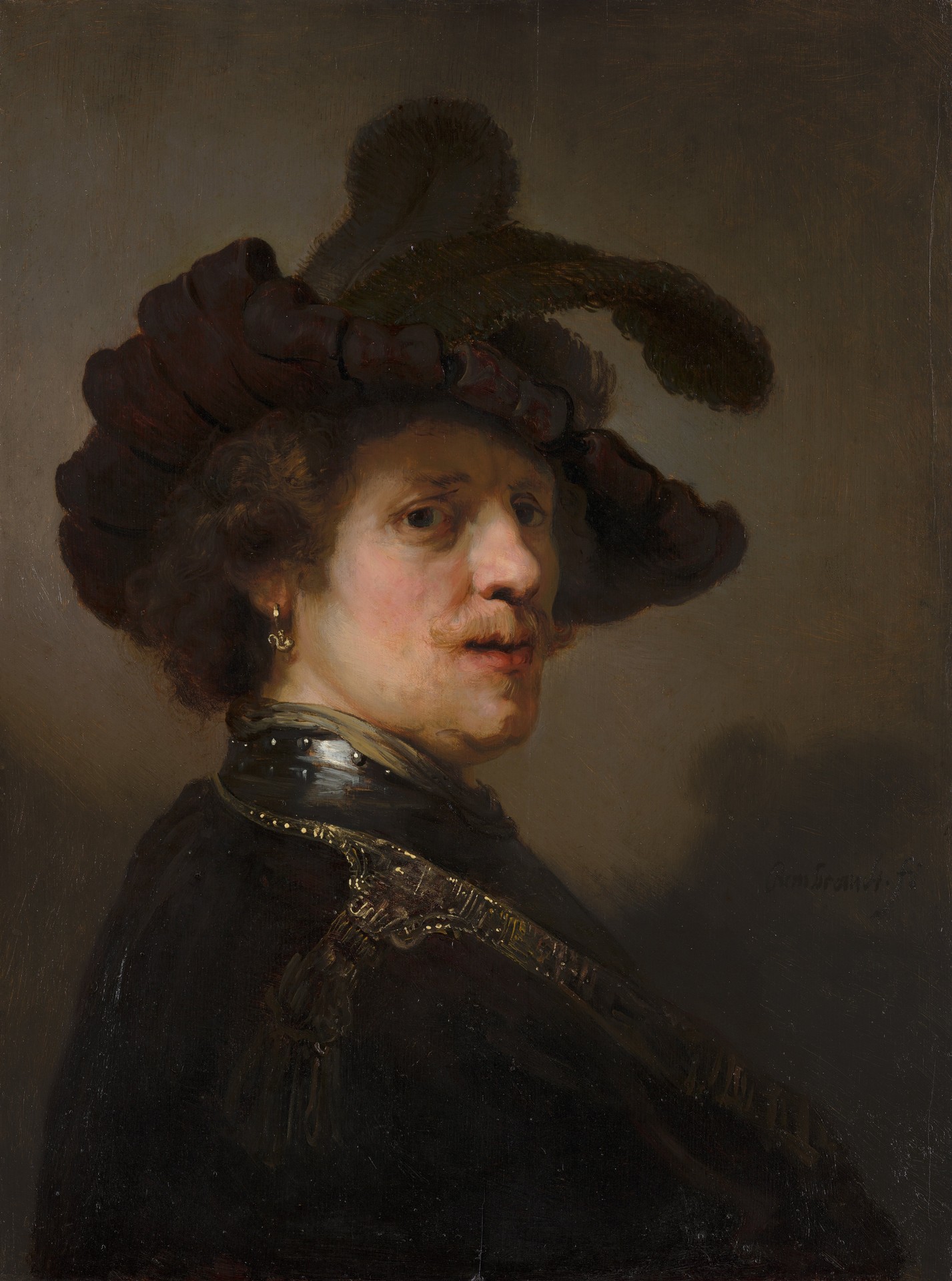 Tronie' of a Man with a Feathered Beret - by Rembrandt