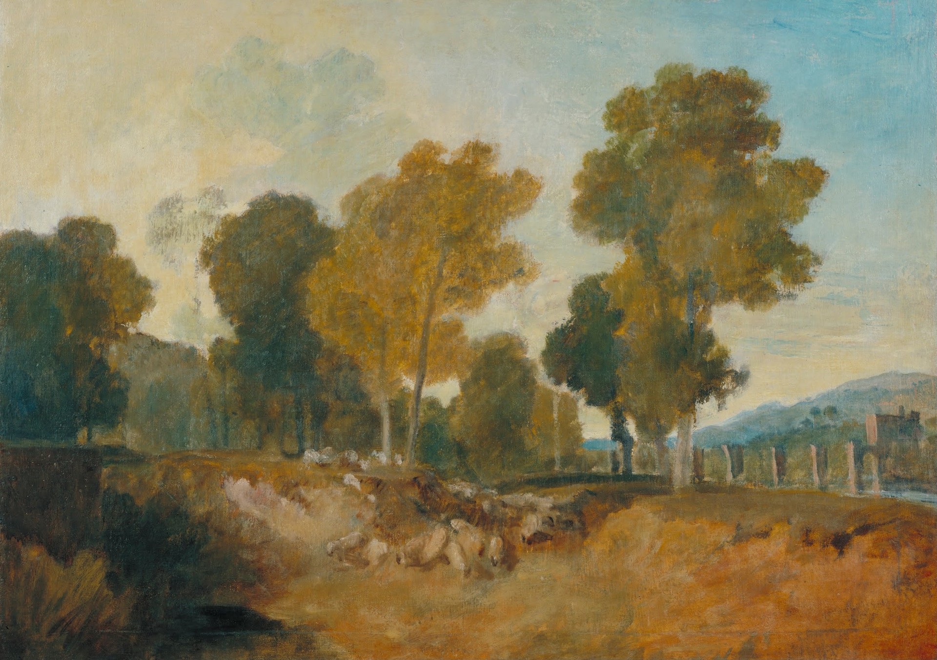 Trees beside the River, with Bridge in the Middle Distance - by J. M. W. Turner