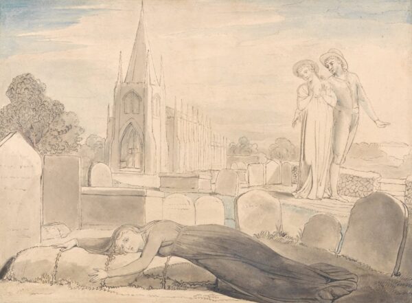 The Widow Embracing Her Husband's Grave - by William Blake