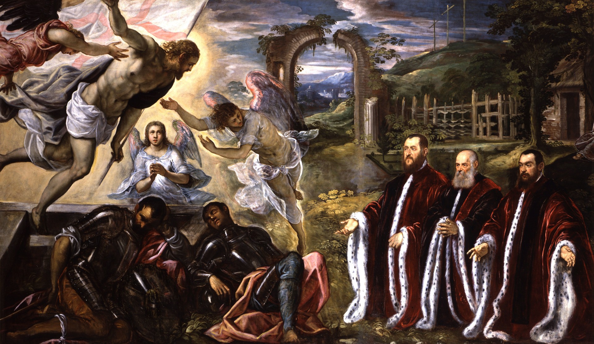 The Risen Chirist and portraits of three Avogadors - by Tintoretto