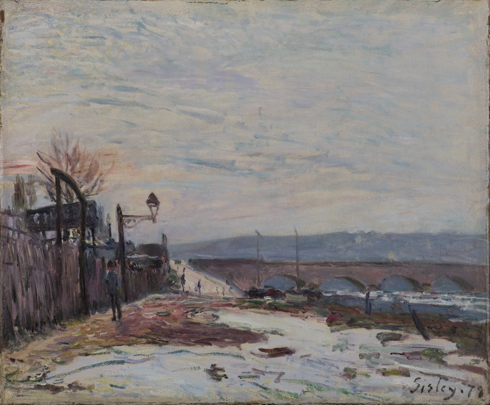The Quay of the Seine during Snow Season - by Alfred Sisley
