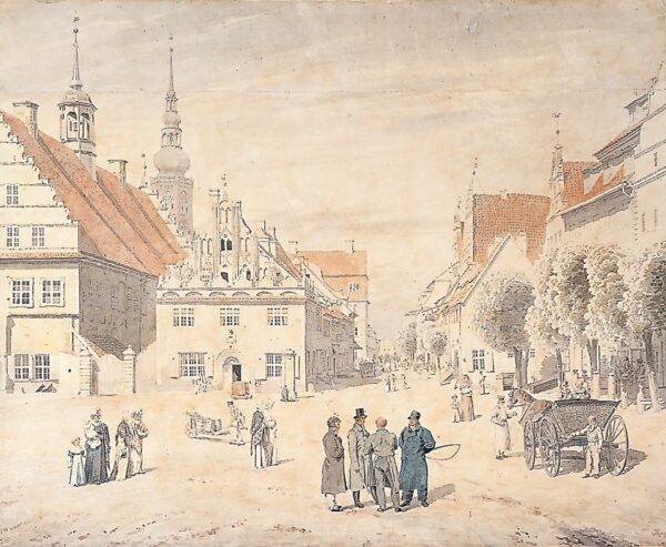 The marketplace of Greifswald with the family Friedrich - by Caspar David Friedrich
