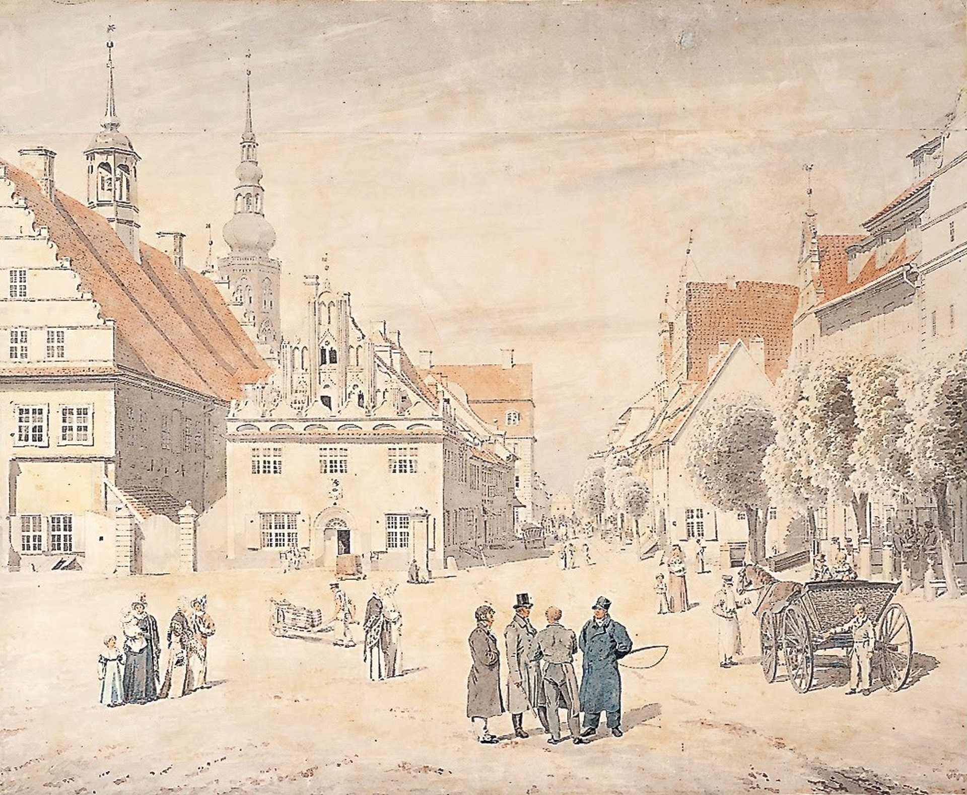 The marketplace of Greifswald with the family Friedrich - by Caspar David Friedrich