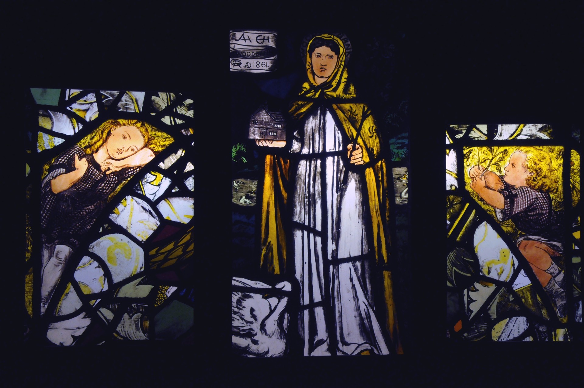 The Lady of Woodbank and Her Daughters' stained glass panel - by Dante Gabriel Rossetti