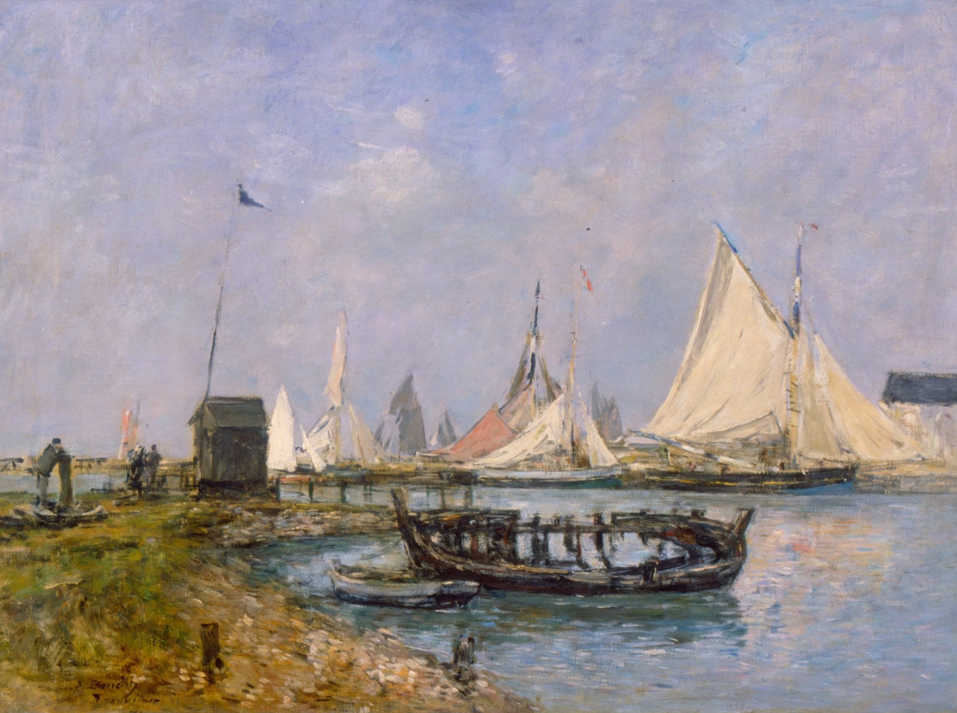 The entrance of port of Trouville - by Eugène Boudin