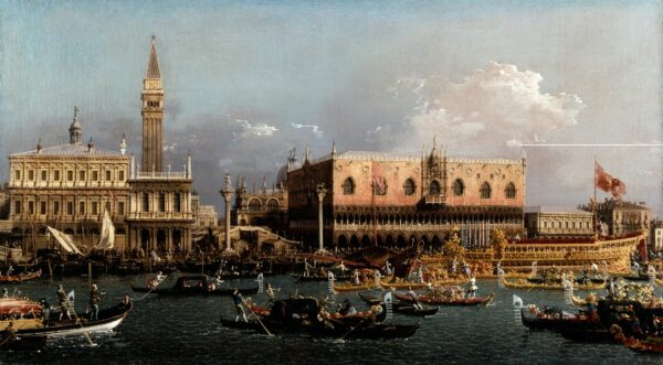 The Bucintoro at the Molo on Ascension Day - by Canaletto
