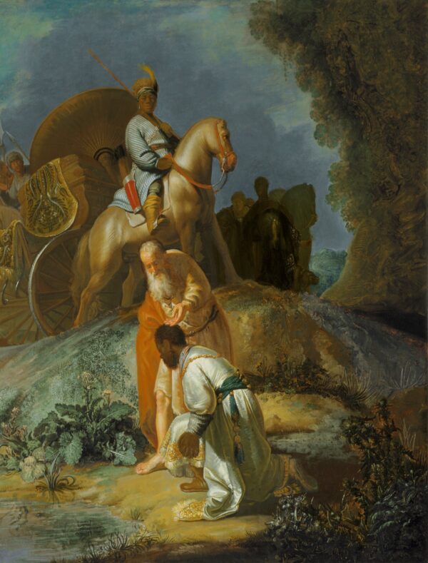 The baptism of the eunuch (Copy of a lost painting) - by Rembrandt