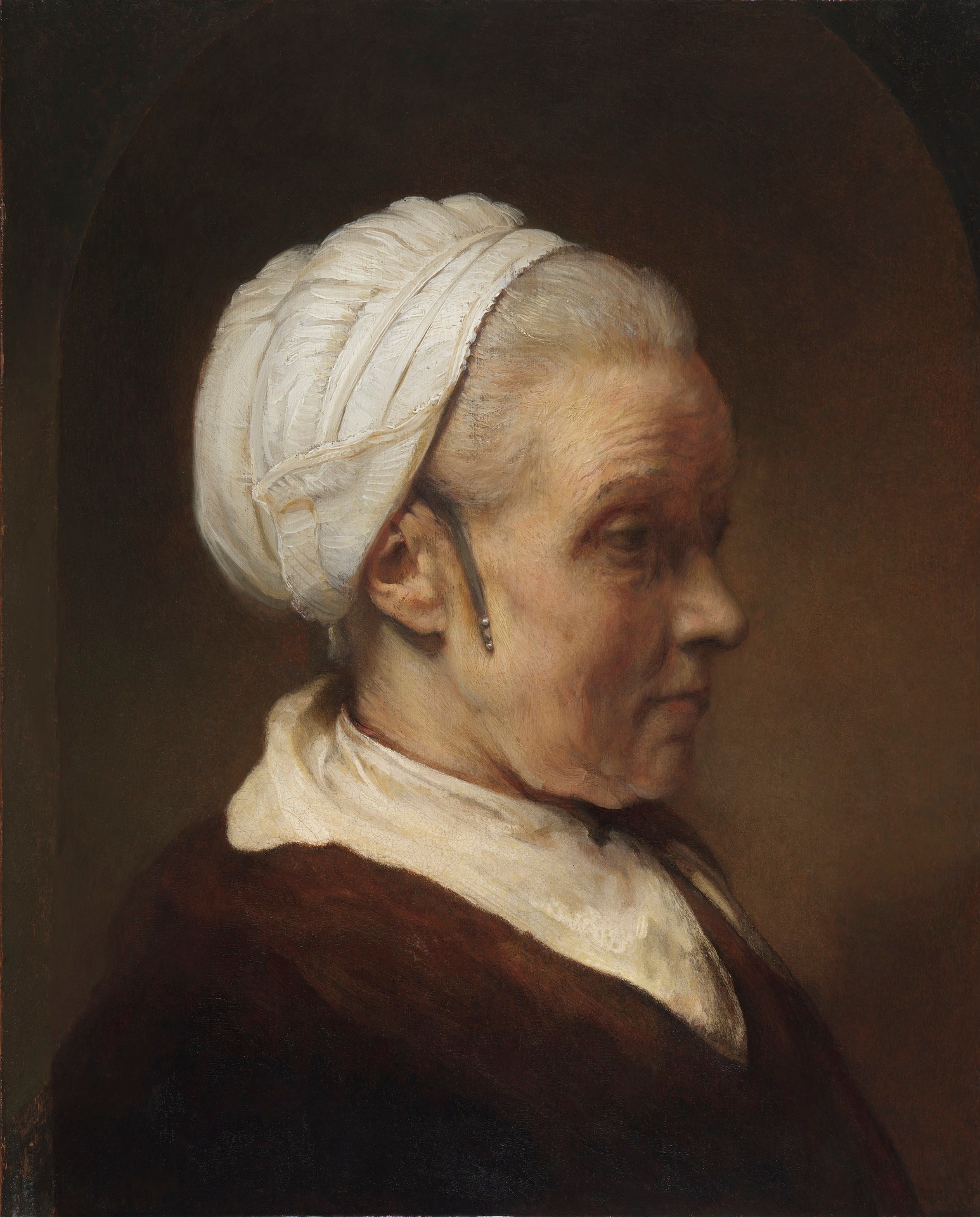 Study of a Woman in a White Cap - by Rembrandt