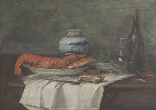Still Life with Lobster on a White Tablecloth (Nature Morte Au Homard Sur un Nappe Blanche) - by Eugène Boudin