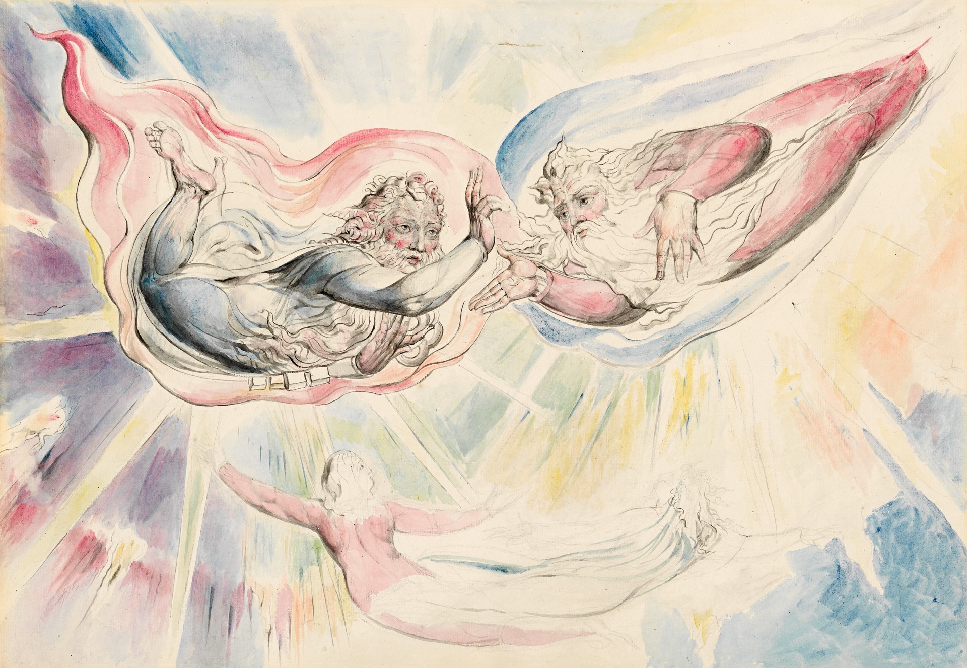 St Peter and St James with Dante and Beatrice - by William Blake