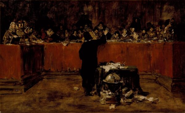 Sketch for a Picture--Columbus before the Council of Salamanca (B) (Christopher Columbus before the Spanish Council) - by William Merritt Chase