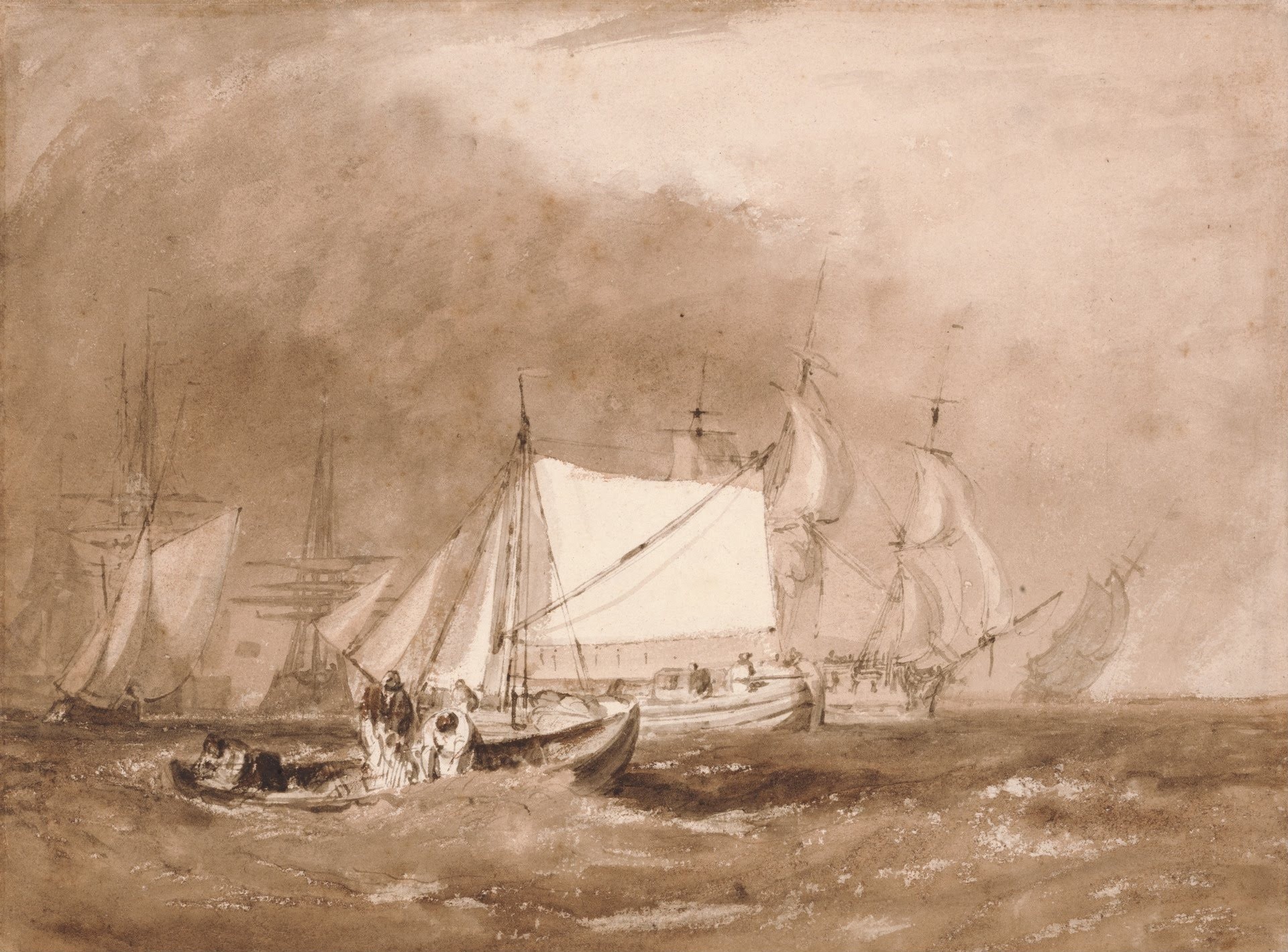 Shipping Scene, with Fishermen - by J. M. W. Turner