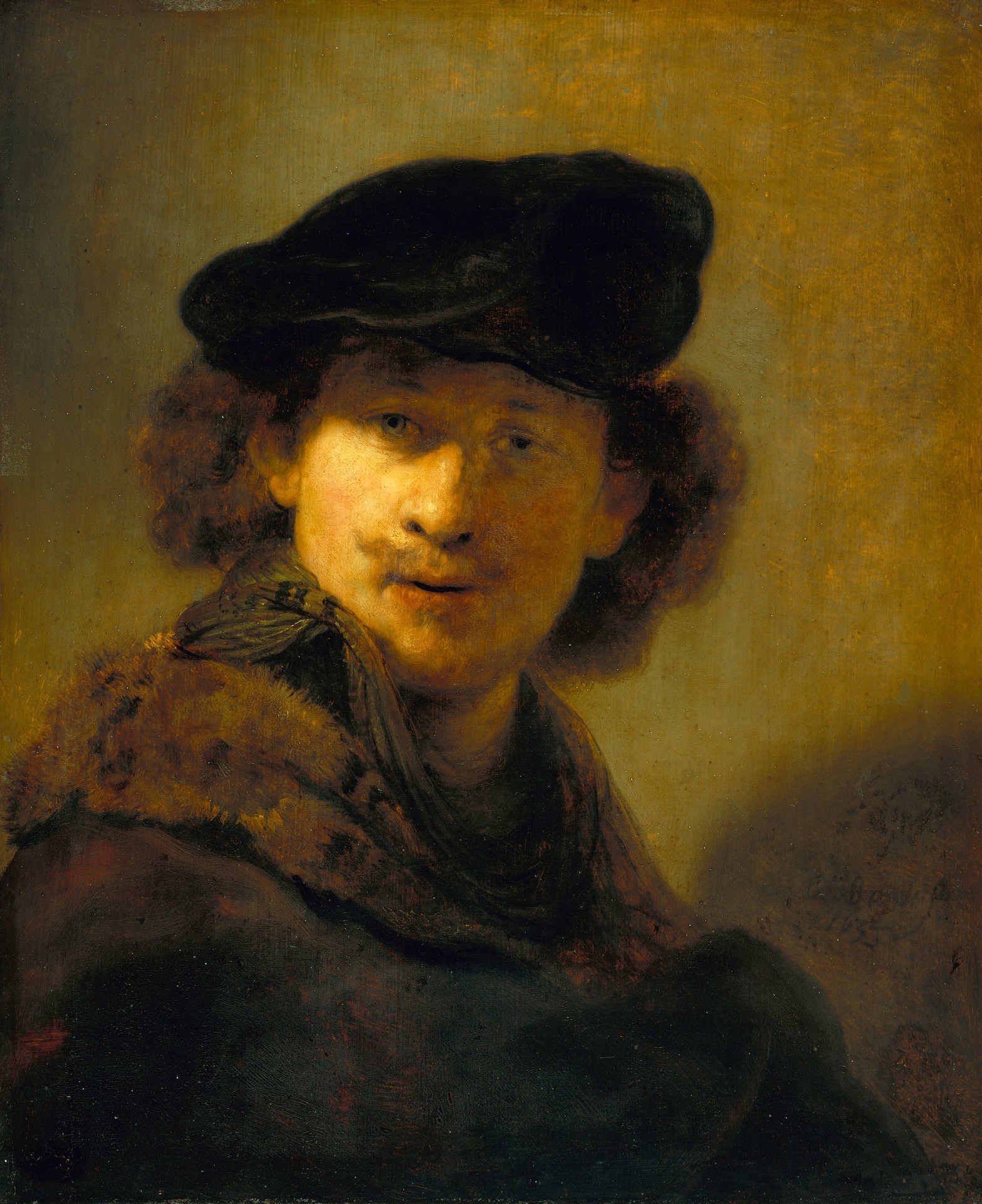 Self-Portrait with Velvet Beret - by Rembrandt
