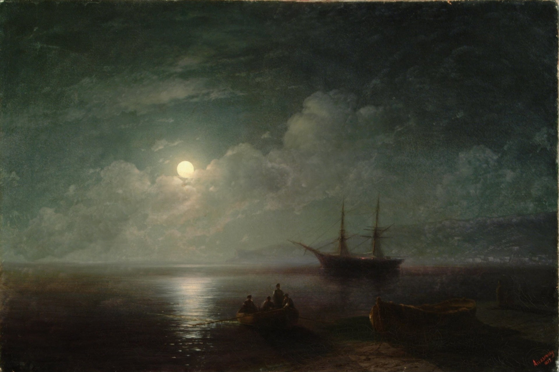 Seacape with Full Moon - by Ivan Aivazovsky