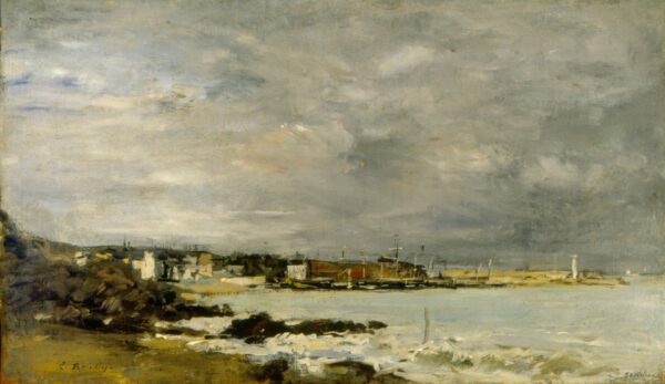 Scene of a beach and reefs - by Eugène Boudin