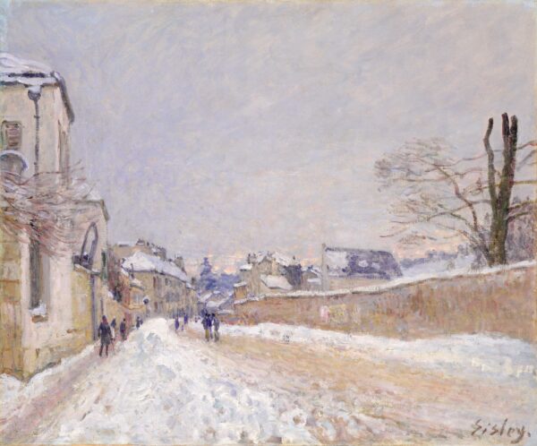 Rue Eugène Moussoir at Moret: Winter - by Alfred Sisley