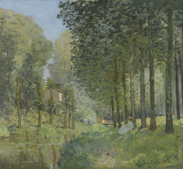 Rest along the Stream. Edge of the Wood - by Alfred Sisley