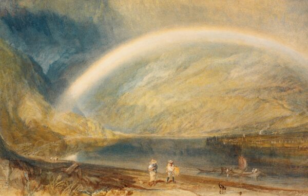 Rainbow: A View on the Rhine from Dunkholder Vinyard, of Ostersprey and Feltzen below Bosnart - by J. M. W. Turner