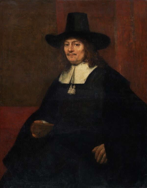 Portrait of a Man in a Tall Hat - by Rembrandt