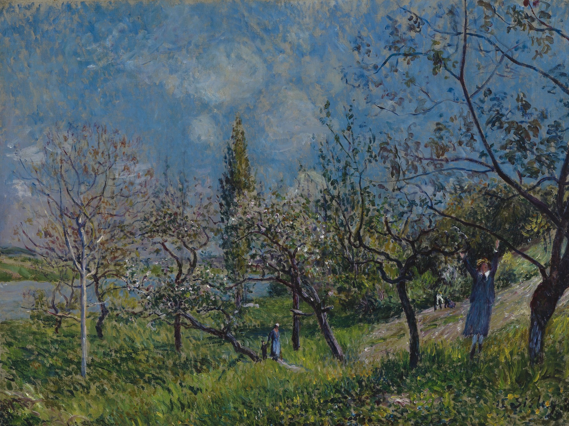 Orchard in Spring, - by by Alfred Sisley