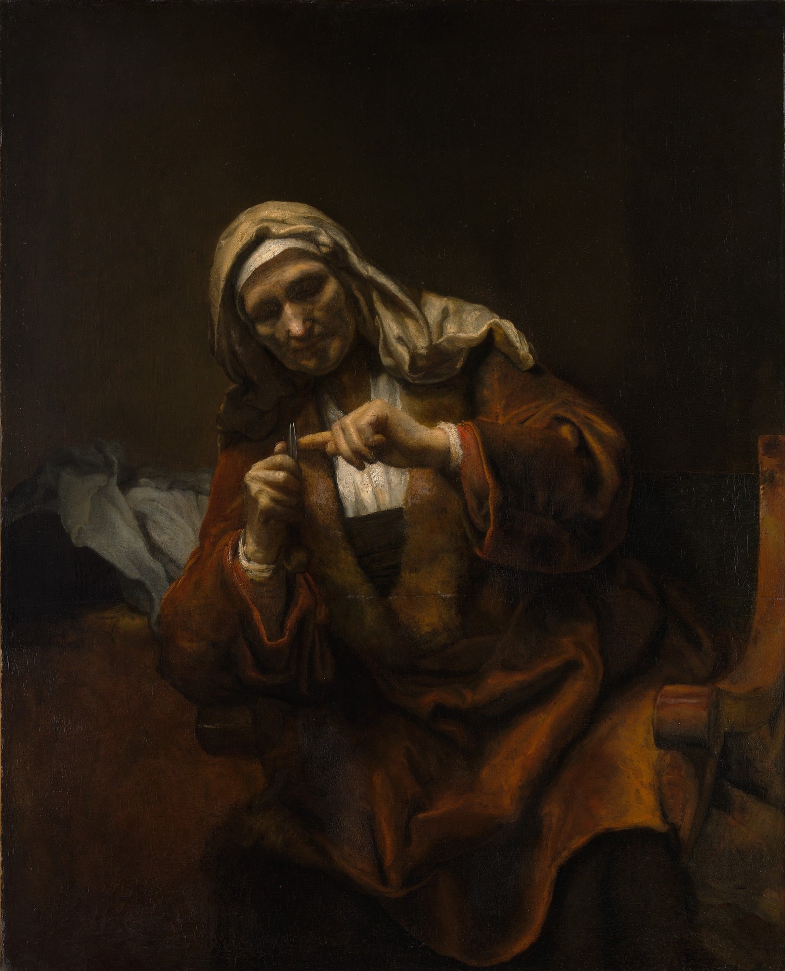 Old Woman Cutting Her Nails - by Rembrandt