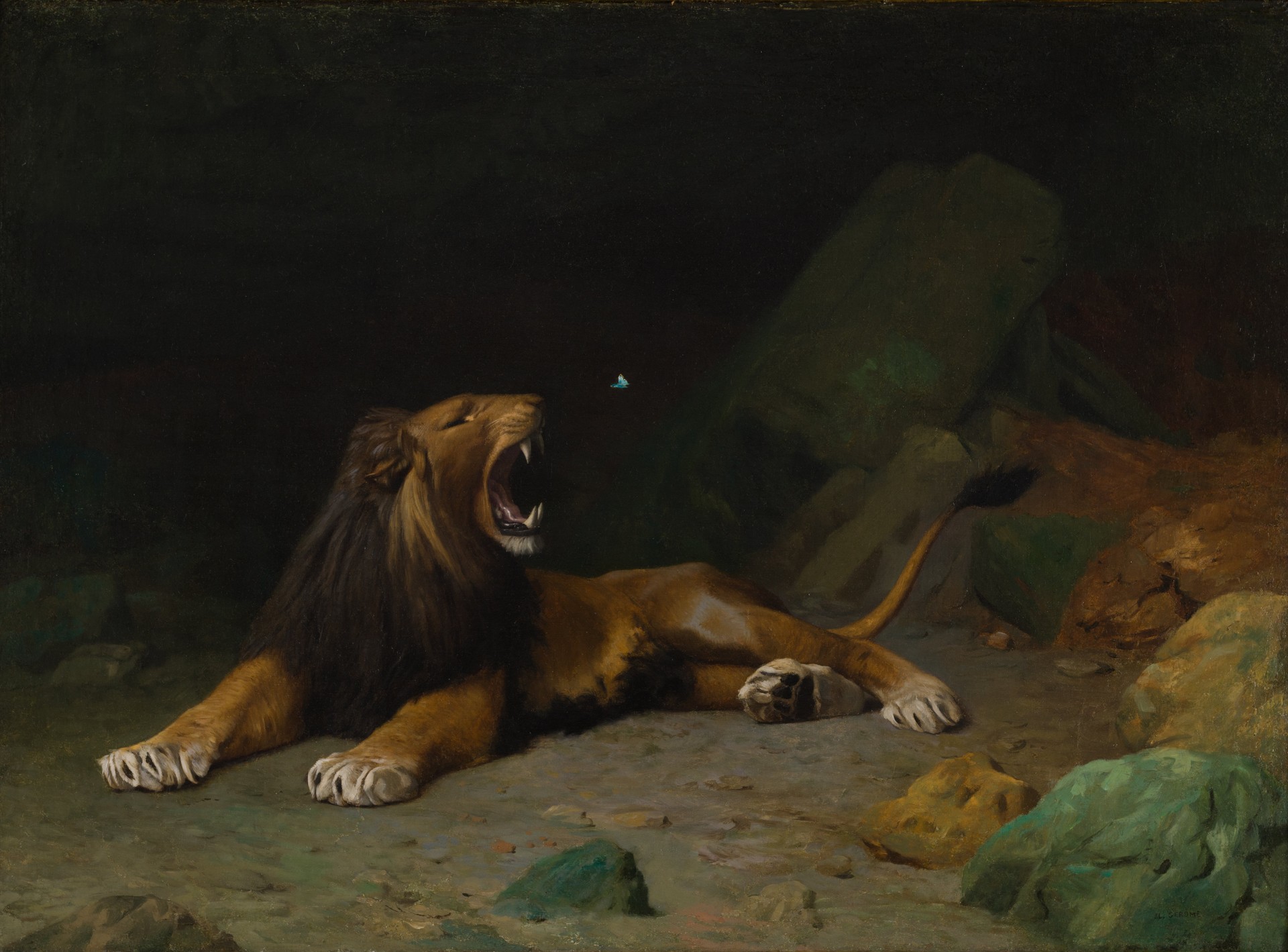 Lion Snapping at a Butterfly - by Jean-Léon Gérôme