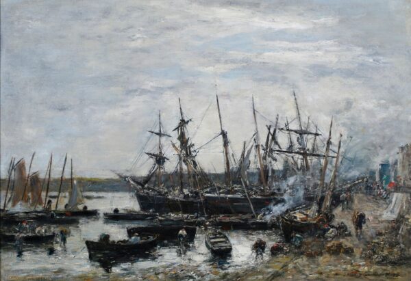 Les Bateaux de peche a quai, Camaret - by Eugène Boudin