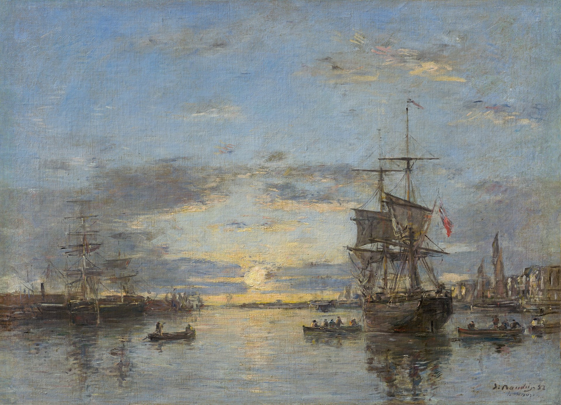 Le Havre: The Outer Harbor at Sunset - by Eugène Boudin