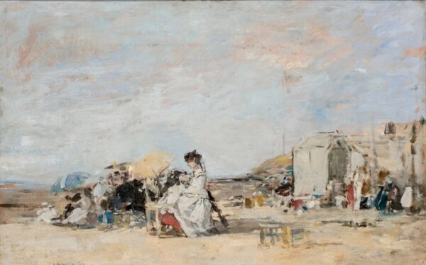 Lady in White on the Beach at Trouville - by Eugène Boudin