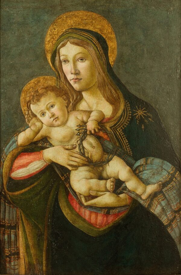 La Vírgen y el niño con la corona de espinas y tres clavos - by Sandro Botticelli