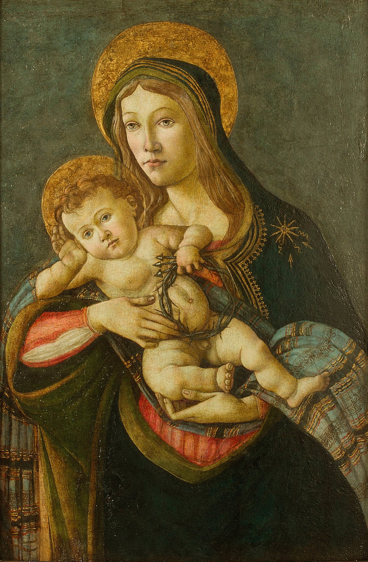 La Vírgen y el niño con la corona de espinas y tres clavos - by Sandro Botticelli
